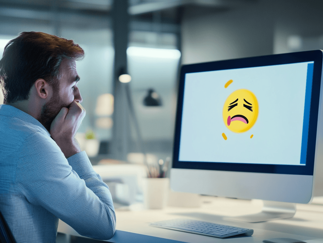 Confused programmer looking at computer screen