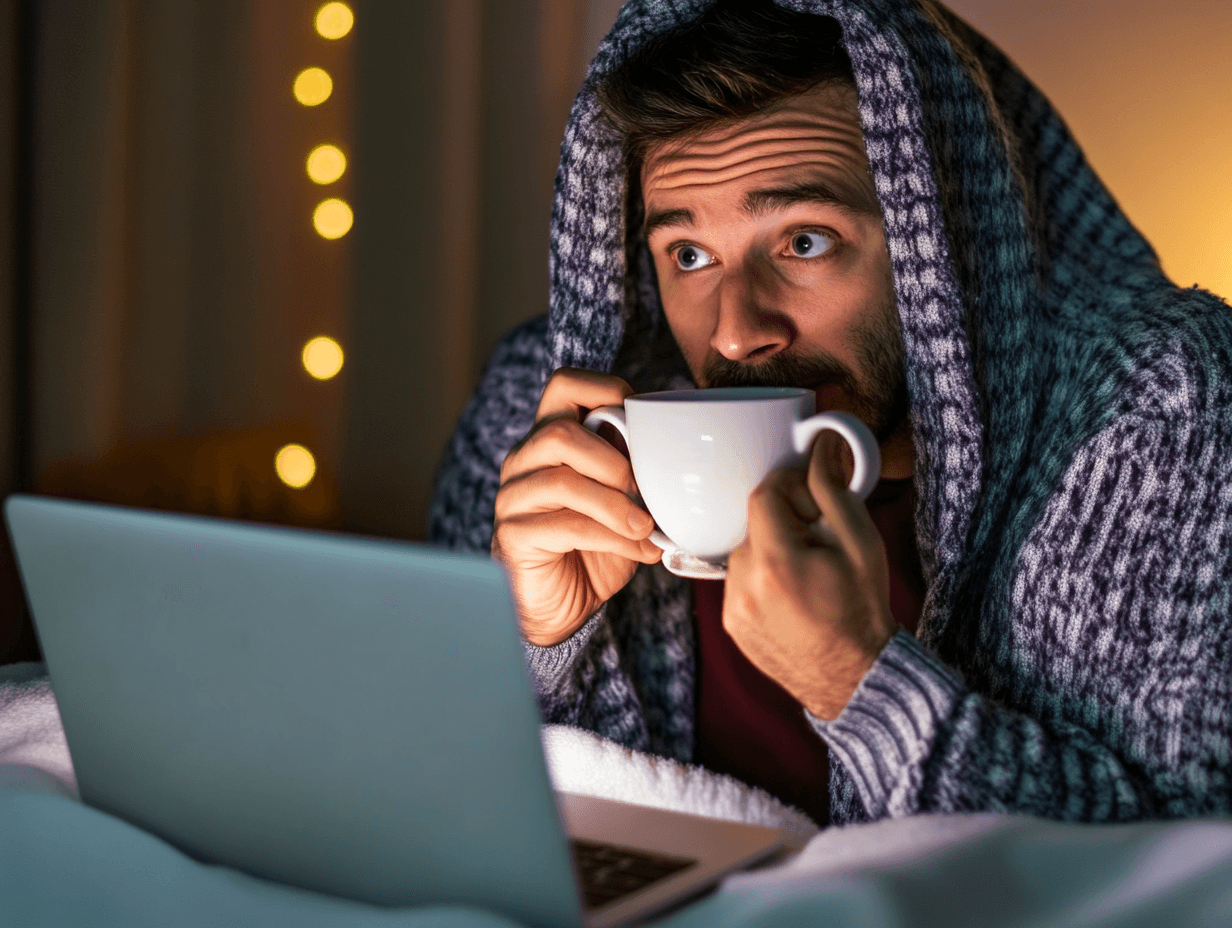 Person looking tired during early morning meeting