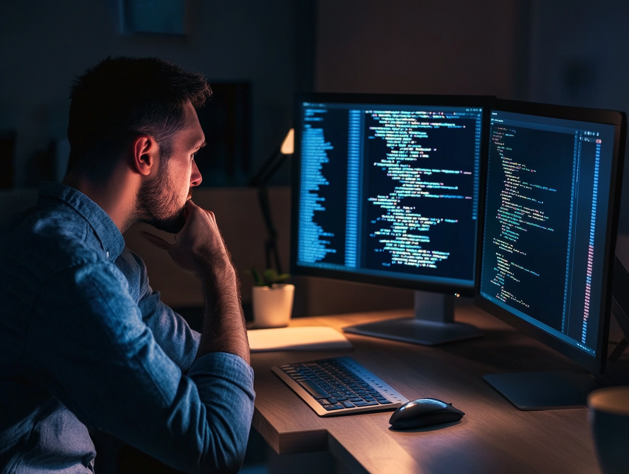 Confused developer staring at uncommented code
